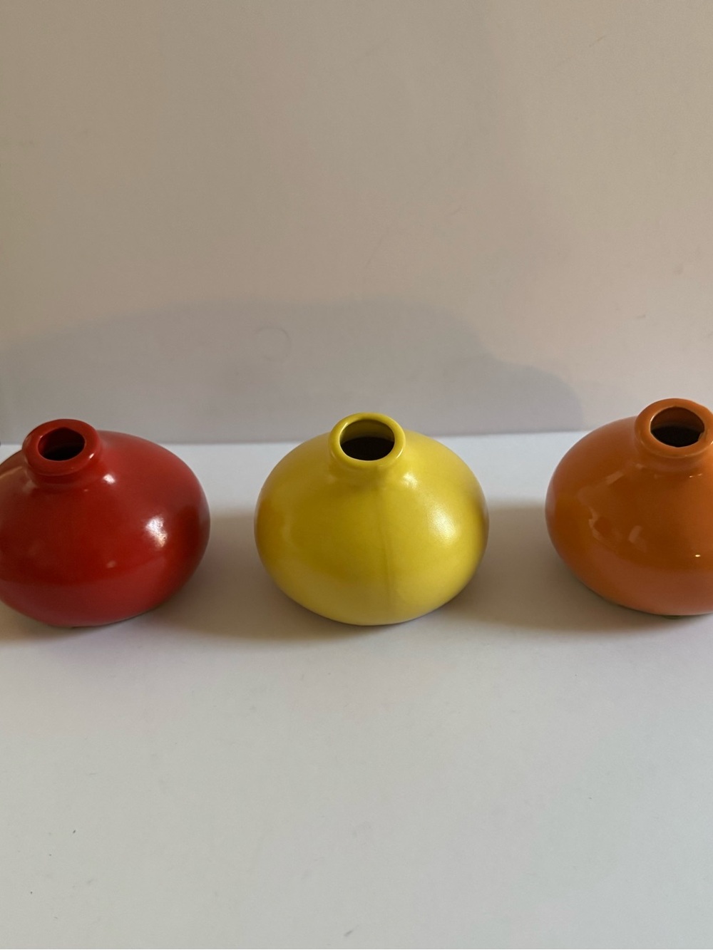 3-Piece Pacific Rim Ceramic Bud Vases in Red, Yellow & Orange